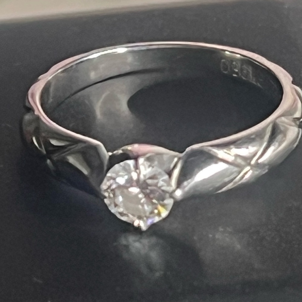 CHANEL Platinum Diamond Matelasse Solitaire Ring US Size 5